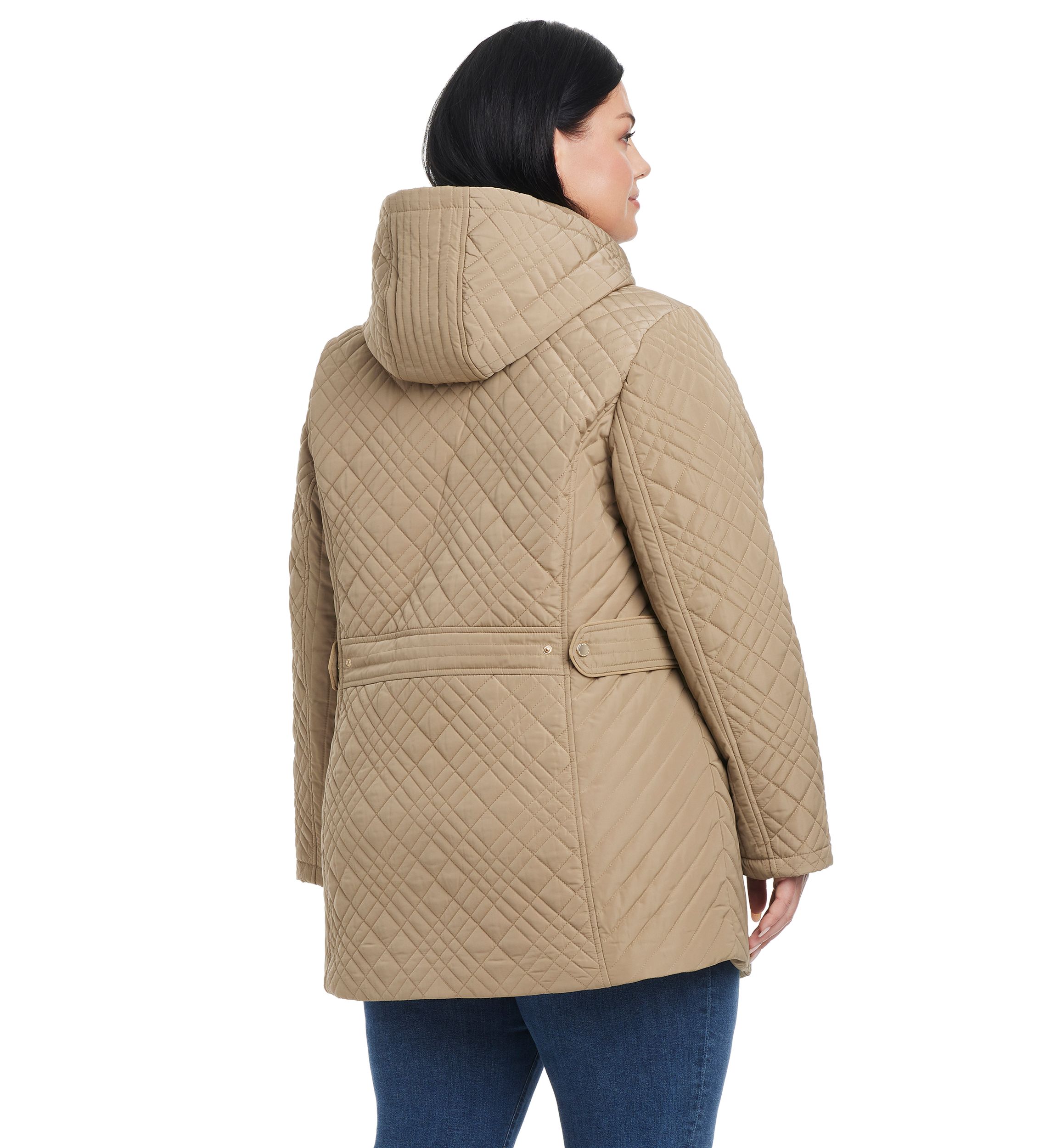 Plus Size Quilted Jacket with Removable Hood