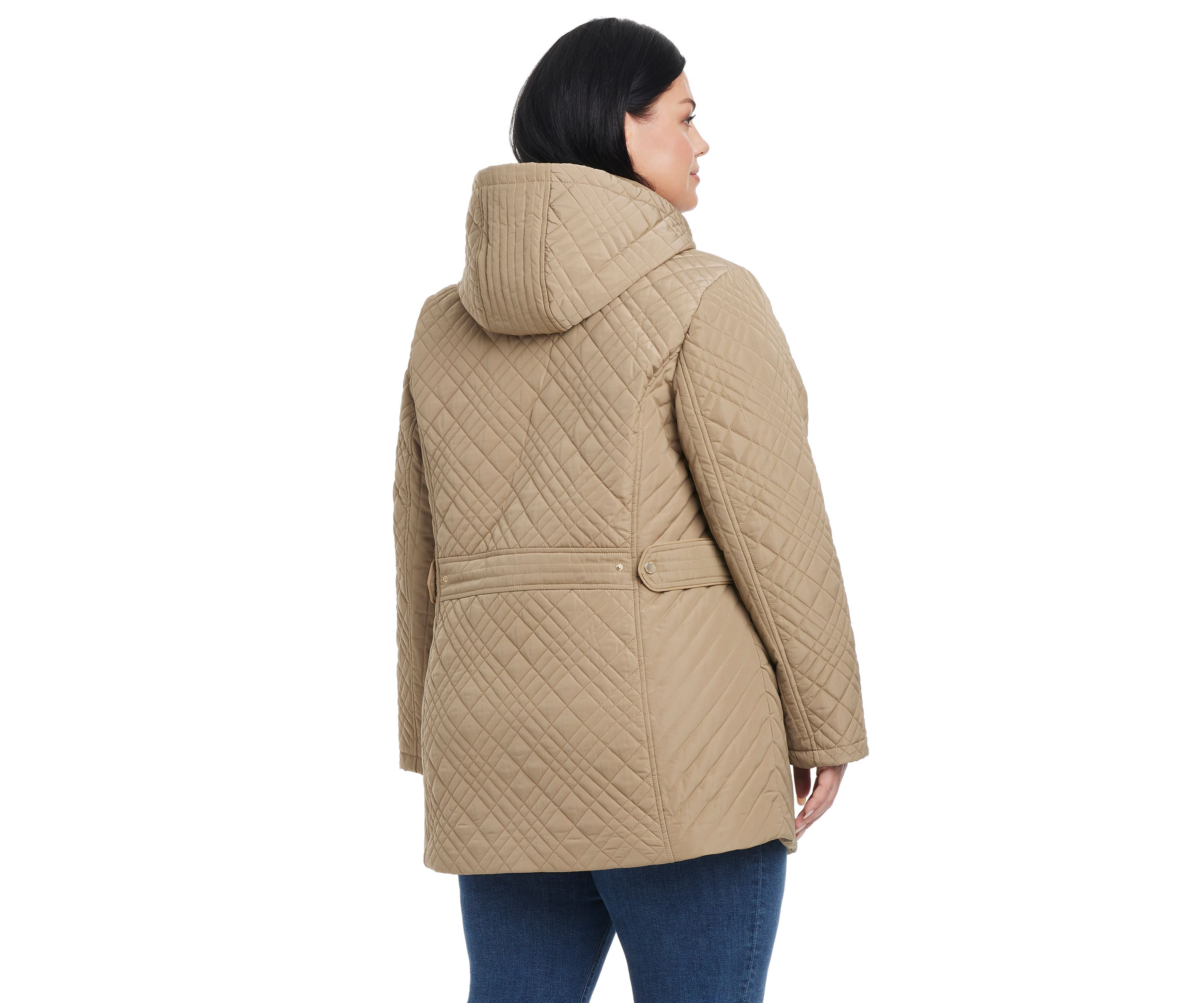Plus Size Quilted Jacket with Removable Hood