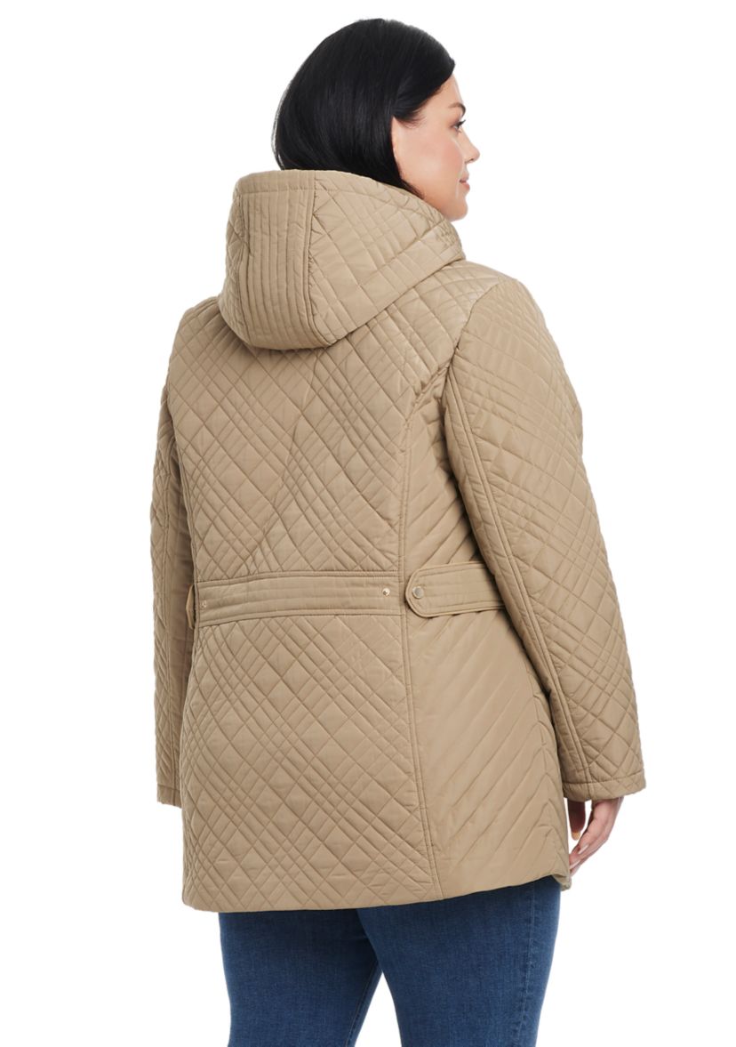 Plus Size Quilted Jacket with Removable Hood