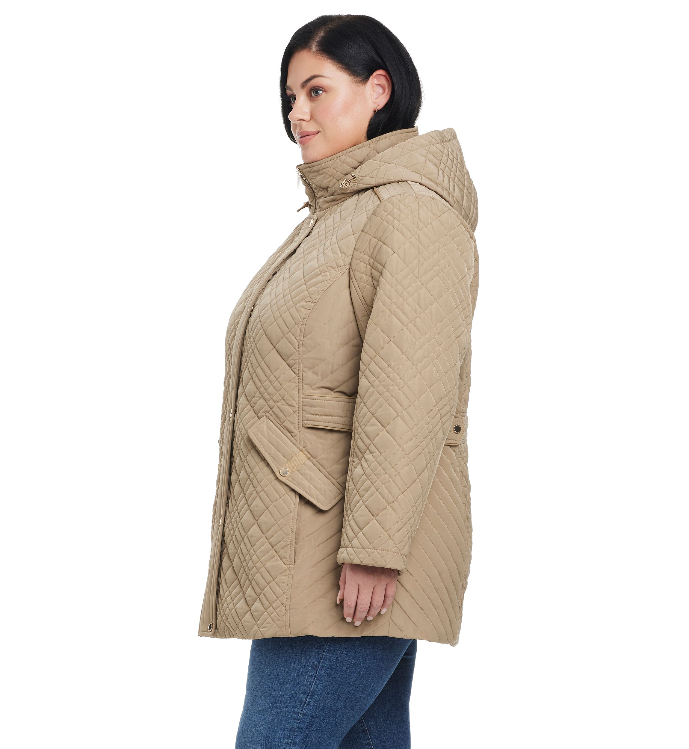 Plus Size Quilted Jacket with Removable Hood