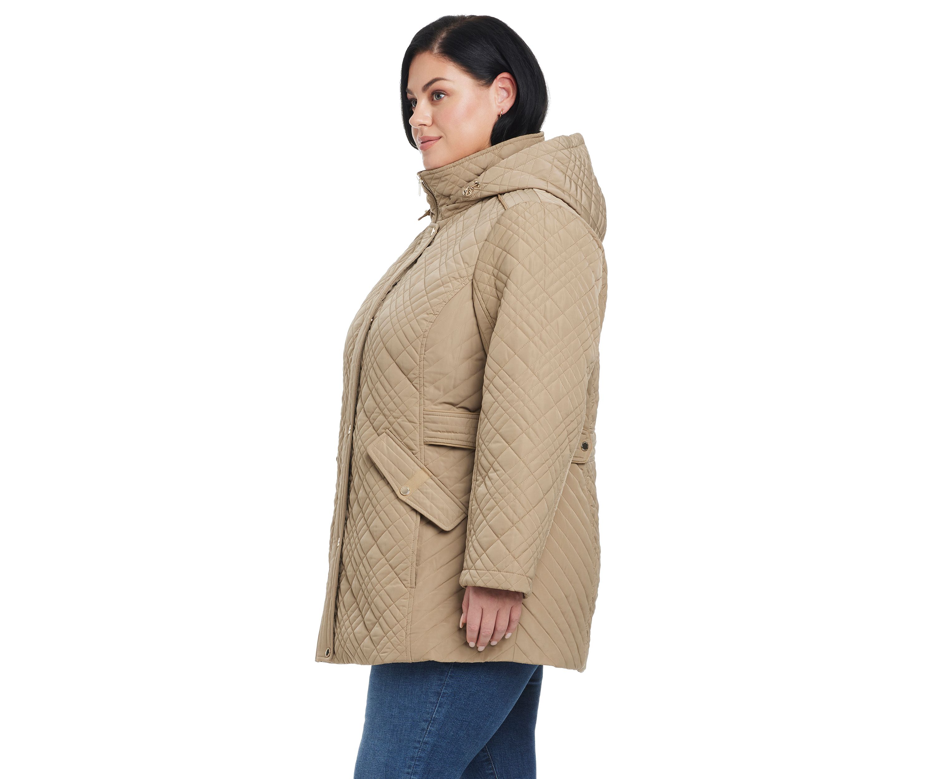 Plus Size Quilted Jacket with Removable Hood