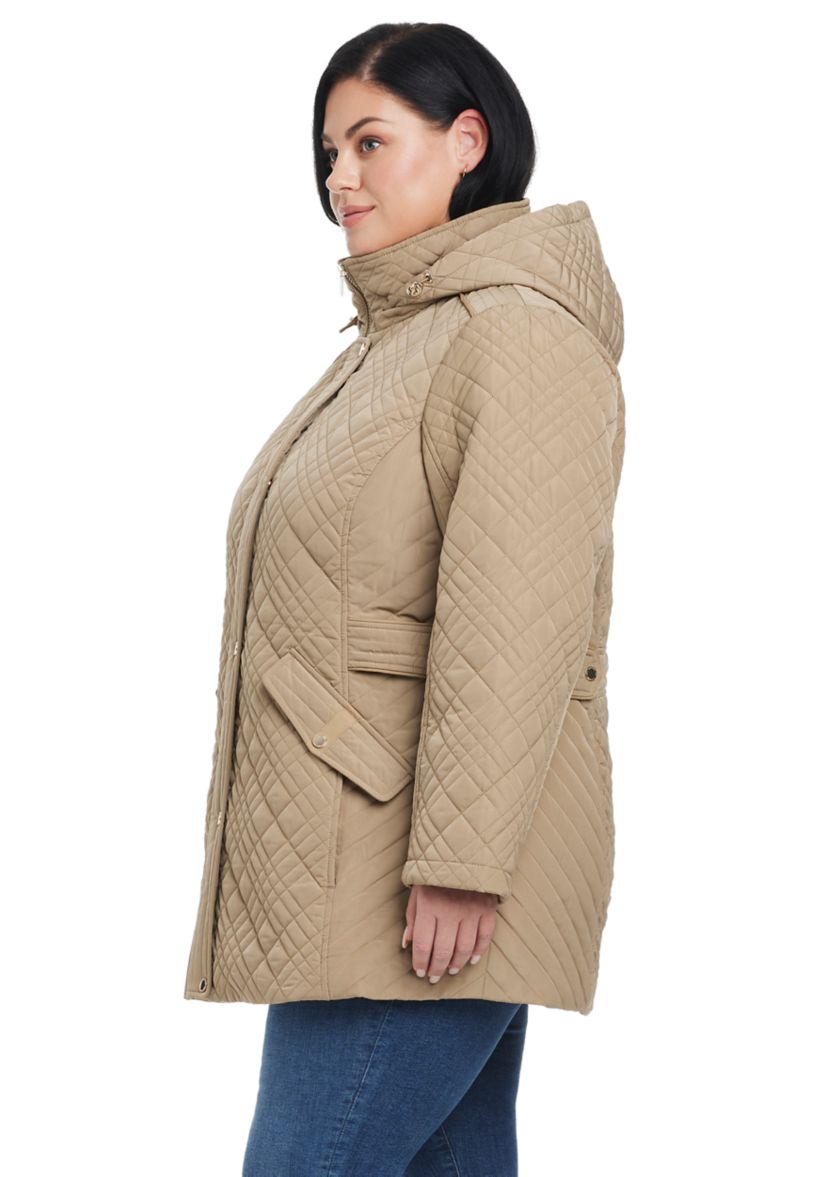 Plus Size Quilted Jacket with Removable Hood
