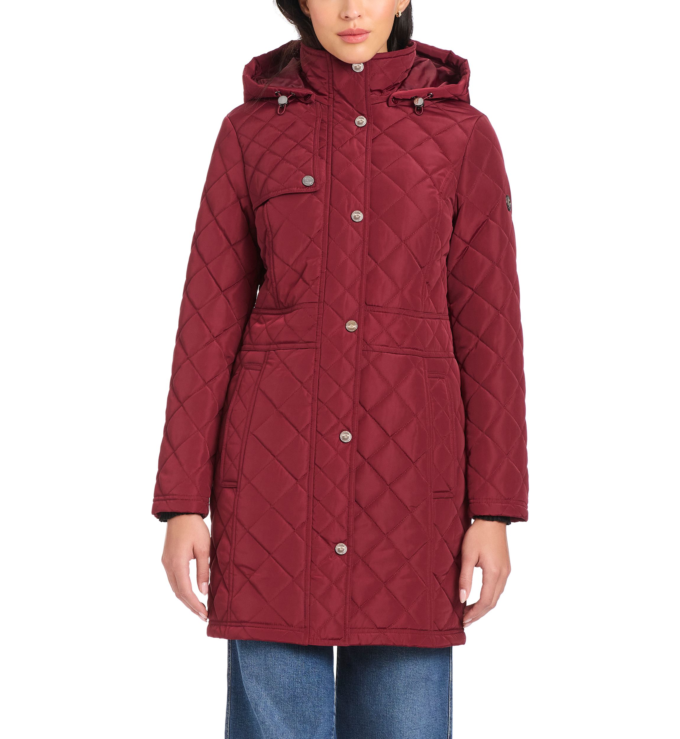 Womens Quilted Walker Coat with Front Flap Pocket