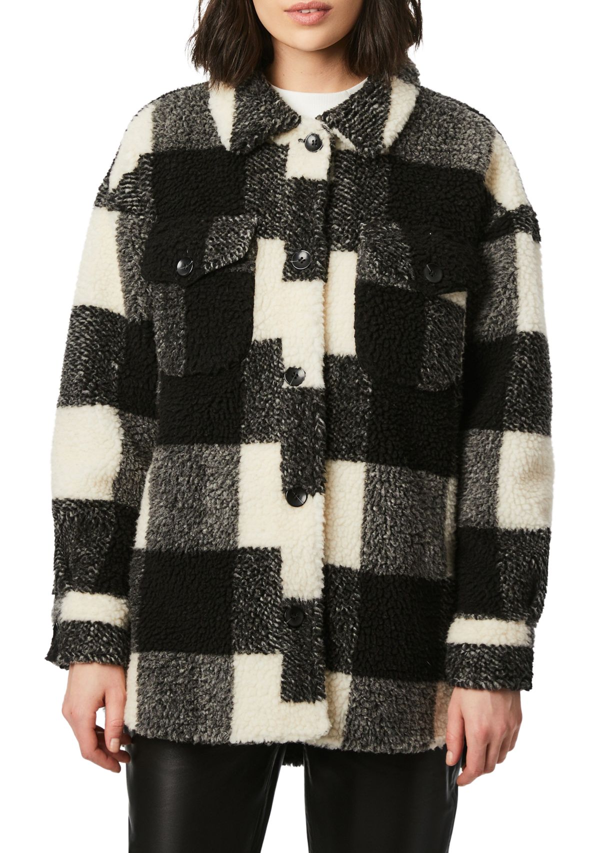 Womens Beige Cream Checker Box Sherpa Jacket