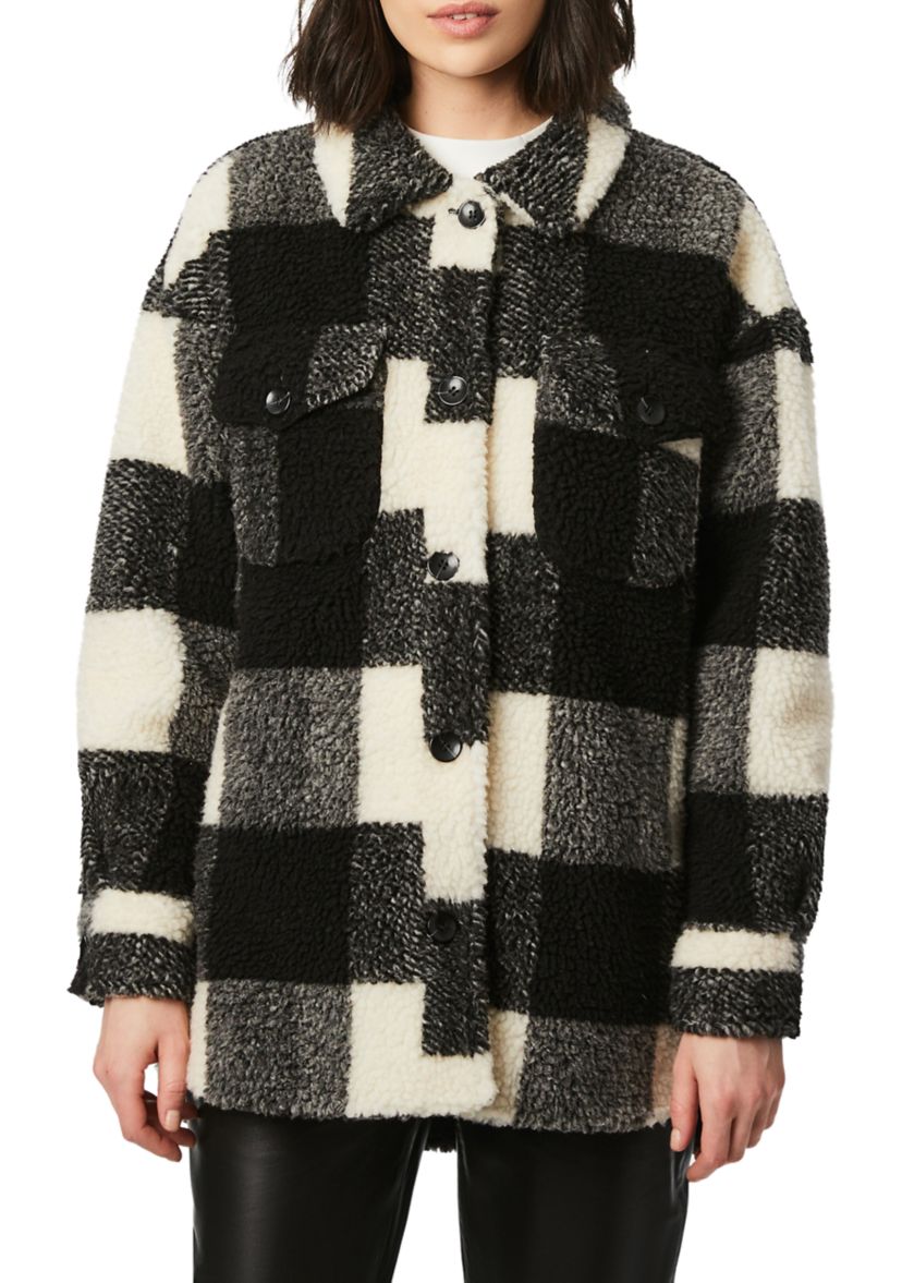 Womens Beige Cream Checker Box Sherpa Jacket