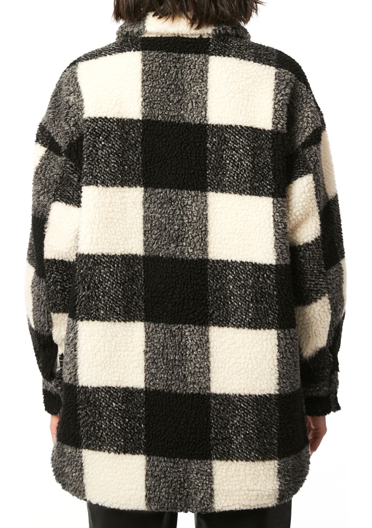 Womens Beige Cream Checker Box Sherpa Jacket