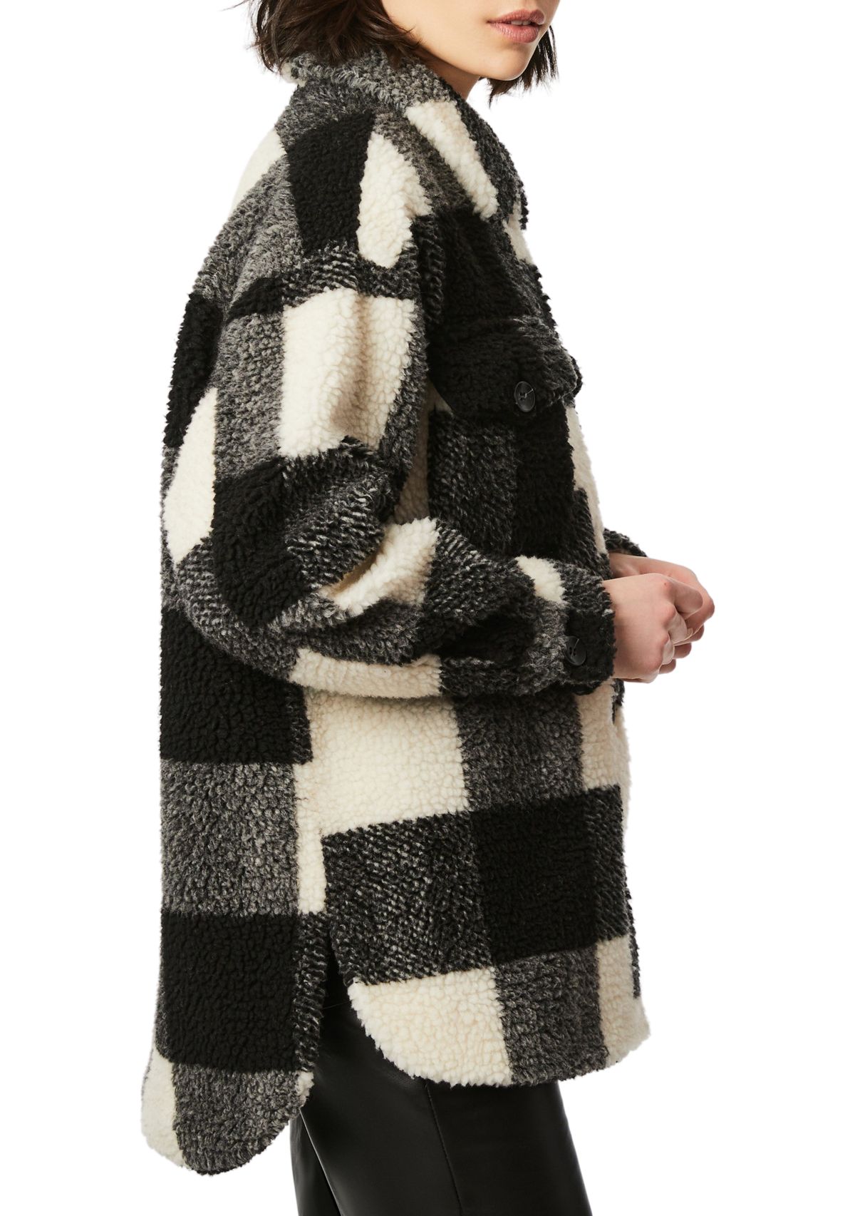 Womens Beige Cream Checker Box Sherpa Jacket