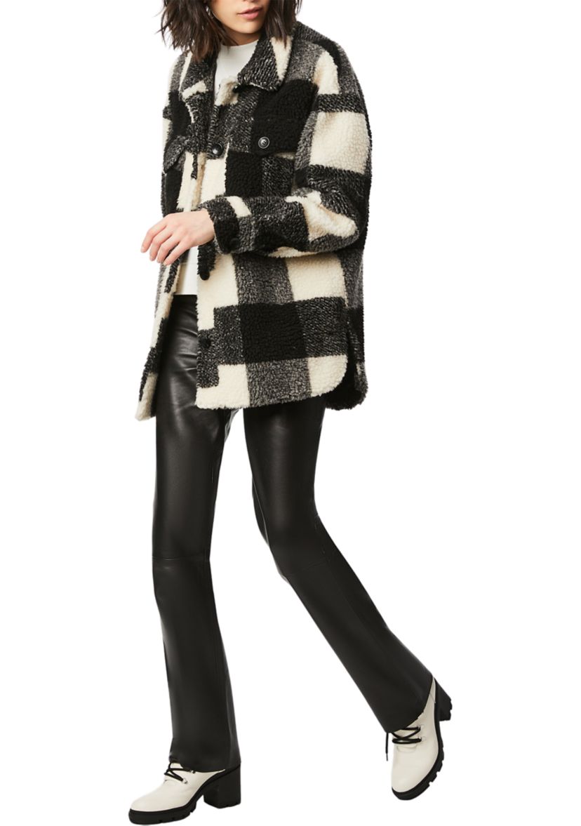 Womens Beige Cream Checker Box Sherpa Jacket