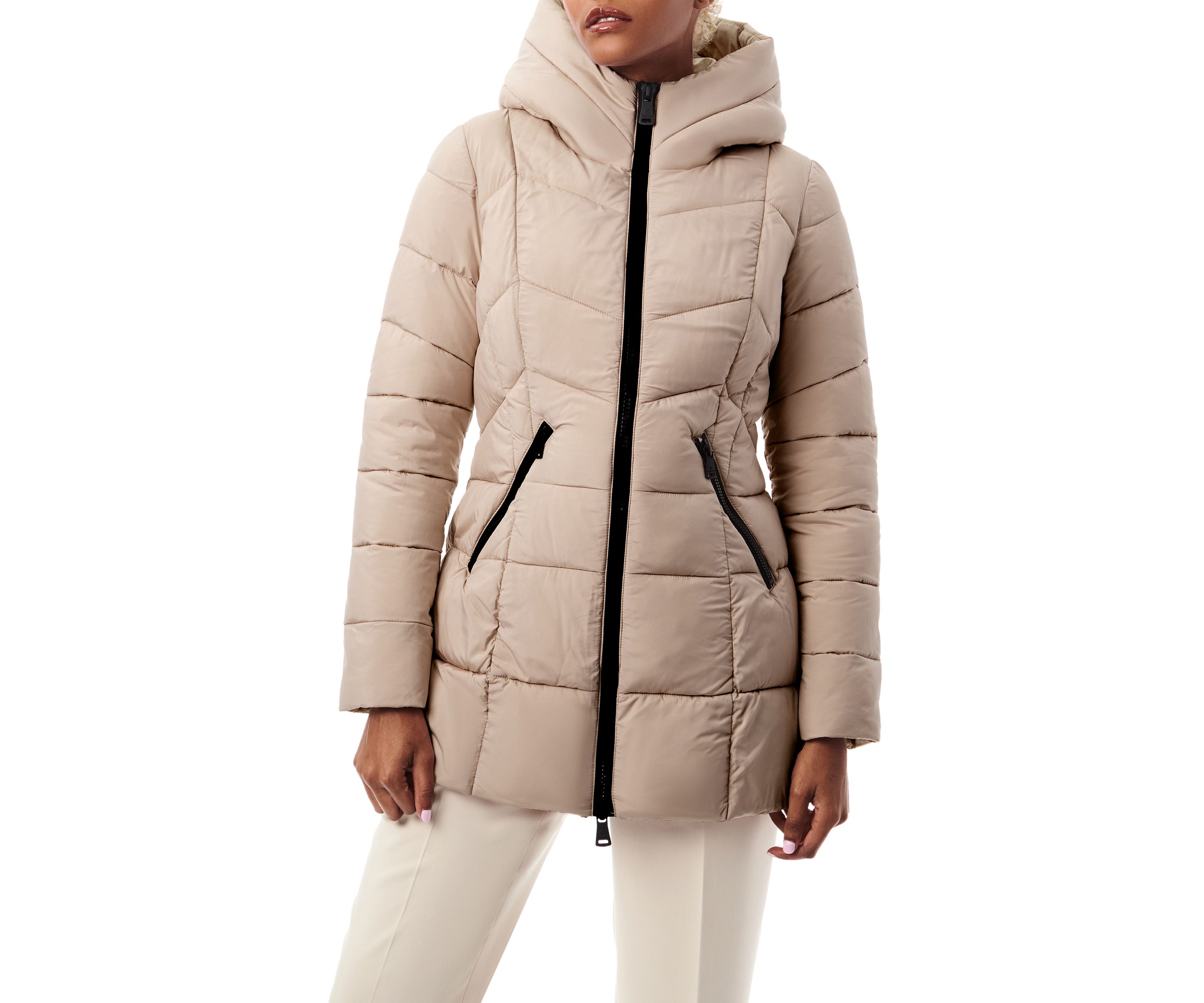 Womens Mid-Length Hooded Puffer Jacket 
