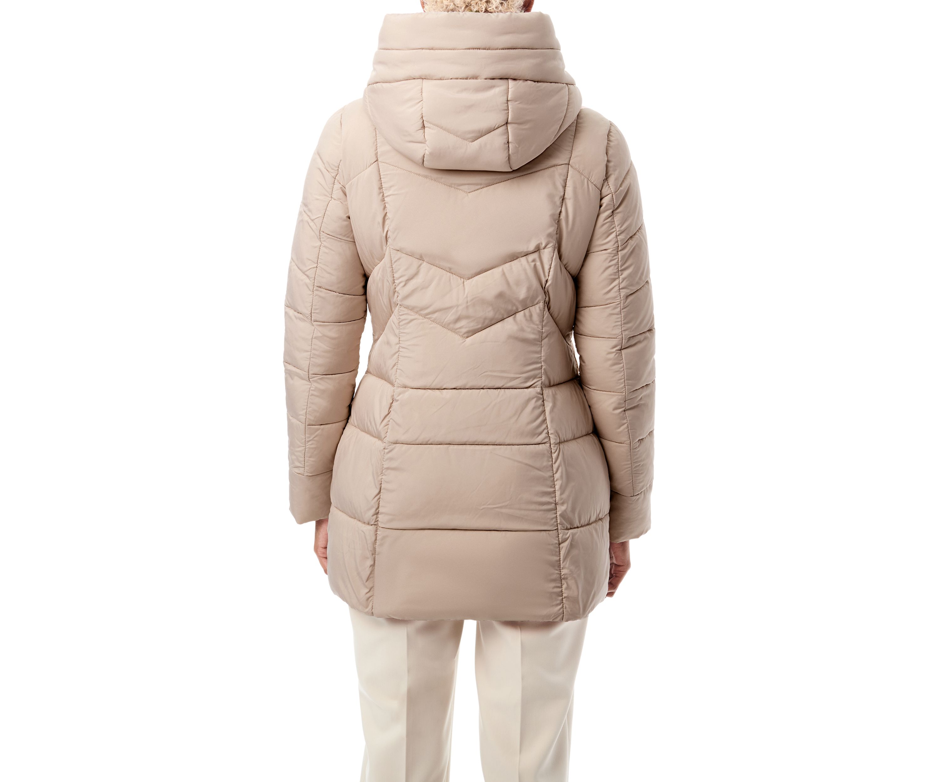 Womens Mid-Length Hooded Puffer Jacket 