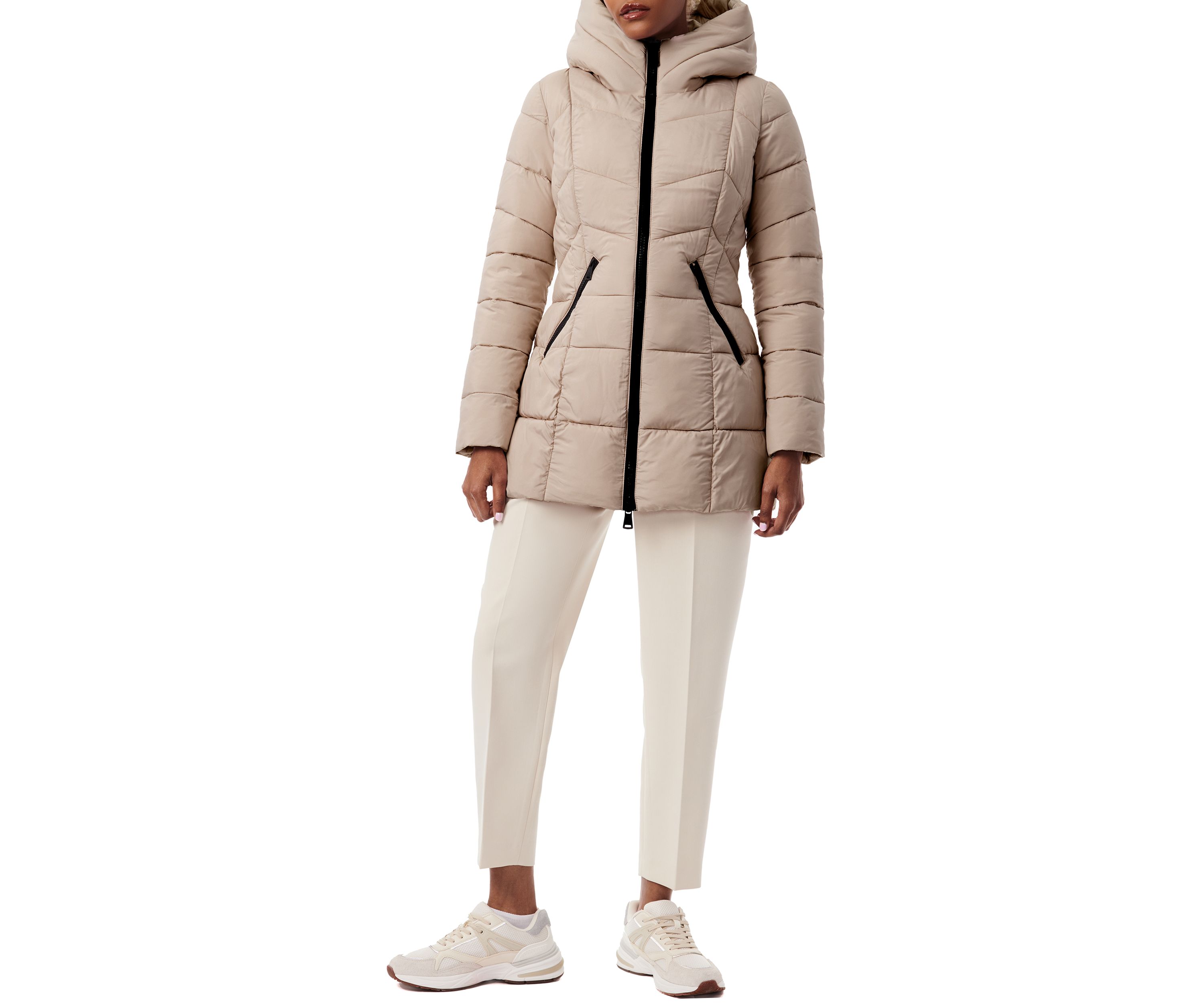 Womens Mid-Length Hooded Puffer Jacket 