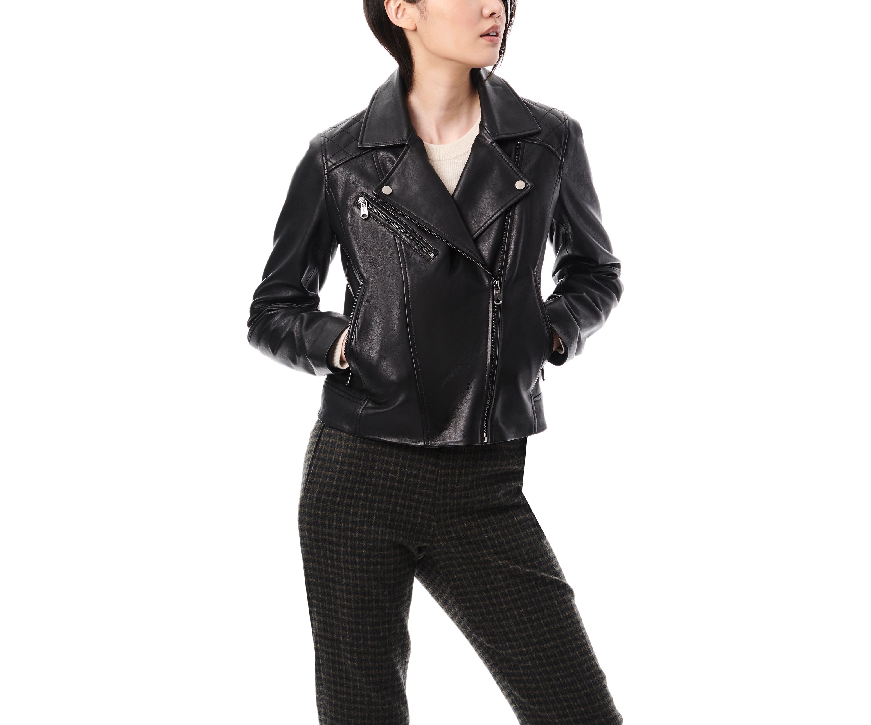 Womens Classic Leather Moto Jacket