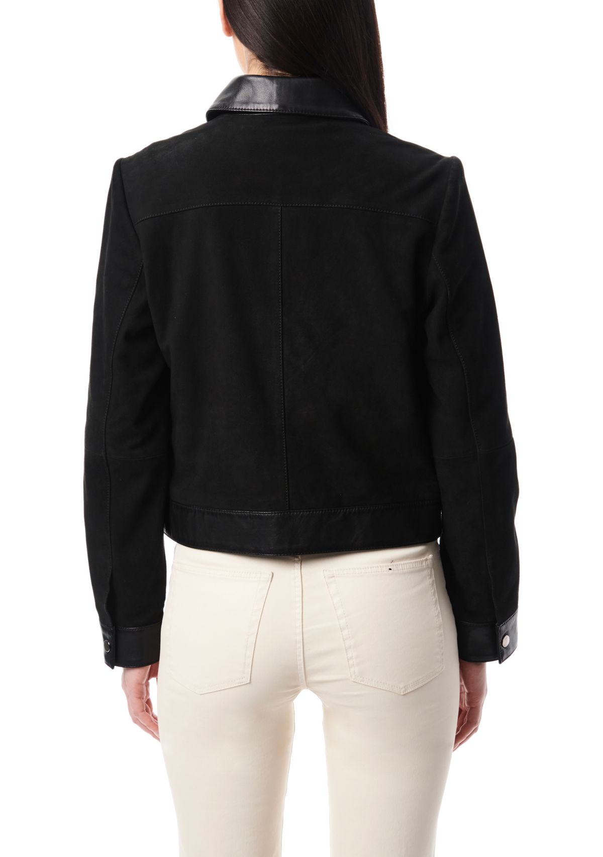 Womens Leather Suede Combo Trucker Jacket