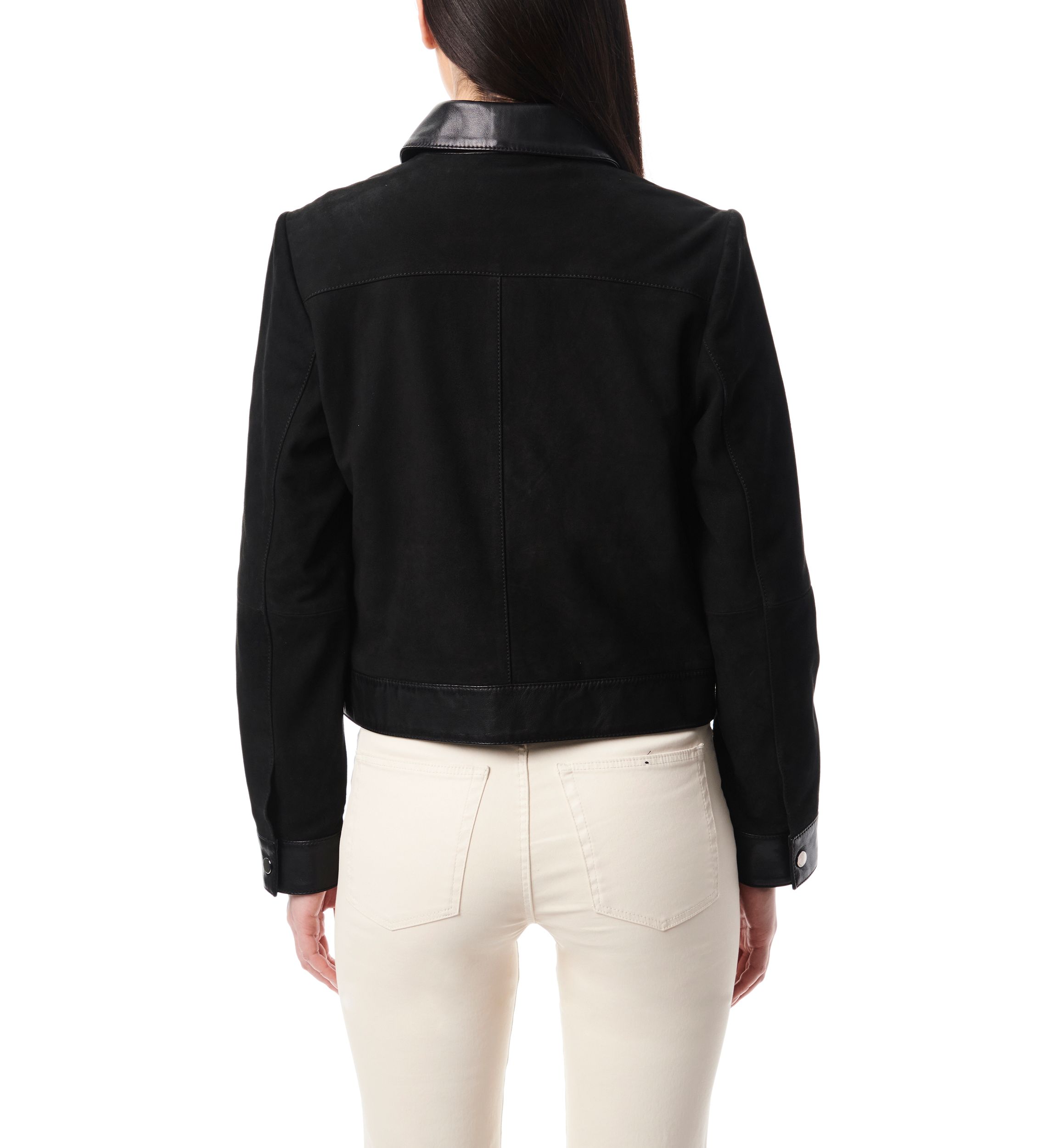 Womens Leather Suede Combo Trucker Jacket