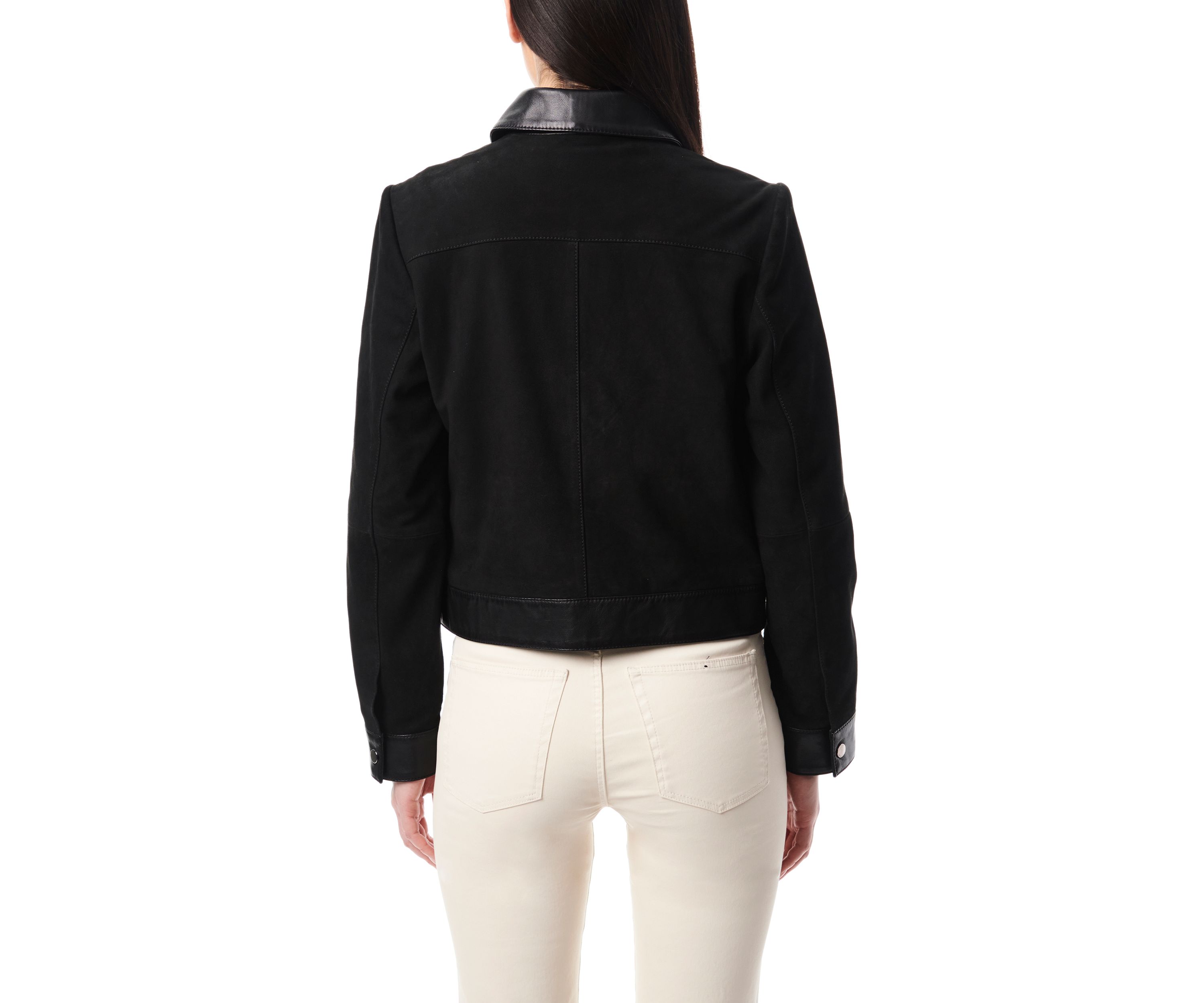 Womens Leather Suede Combo Trucker Jacket