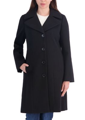 Anne Klein Women's Melton Single Breasted Notch Collar Peacoat