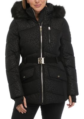 MICHAEL Michael Kors Women's Animal Embossed Long Belted Puffer Coat with  Faux Fur | belk