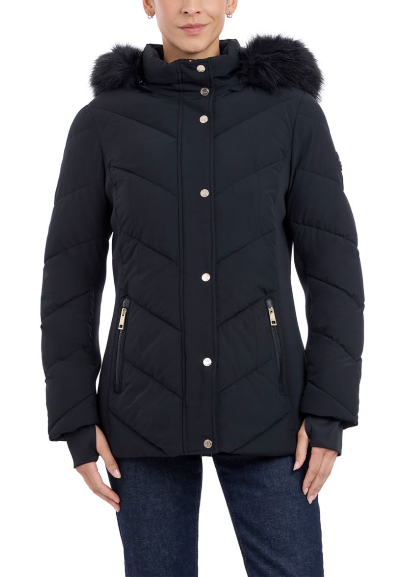 Womens Puffer Coat with Fur Hood
