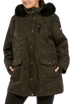 MICHAEL Michael Kors Plus Size Camo Soft-Shell Anorak Jacket with Faux Fur  | belk