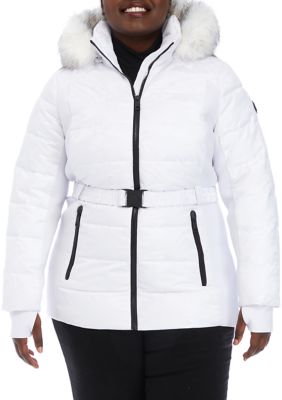 MICHAEL Michael Kors Plus Size Short Belted Puffer Coat with Fur | belk