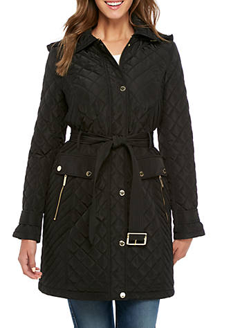 MICHAEL Michael Kors Long Quilted Jacket with Belted Button Front | belk