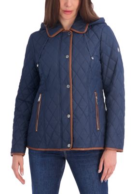 MICHAEL Michael Kors Women's Hooded Quilted Jacket, Navy Blue, Large