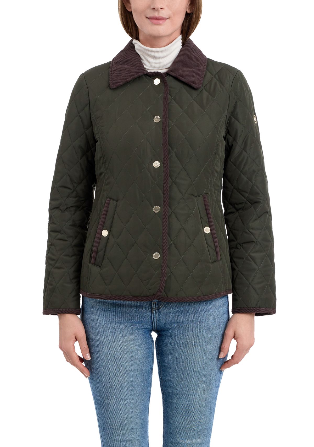 Womens Quilted Barn Jacket with Corduroy