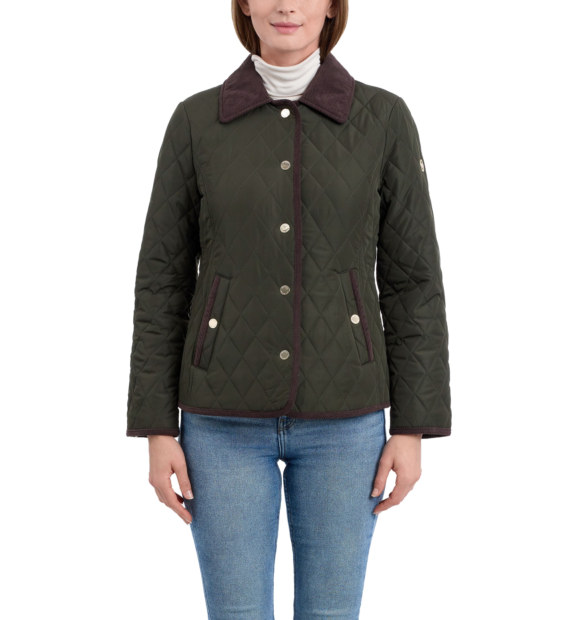 Womens Quilted Barn Jacket with Corduroy