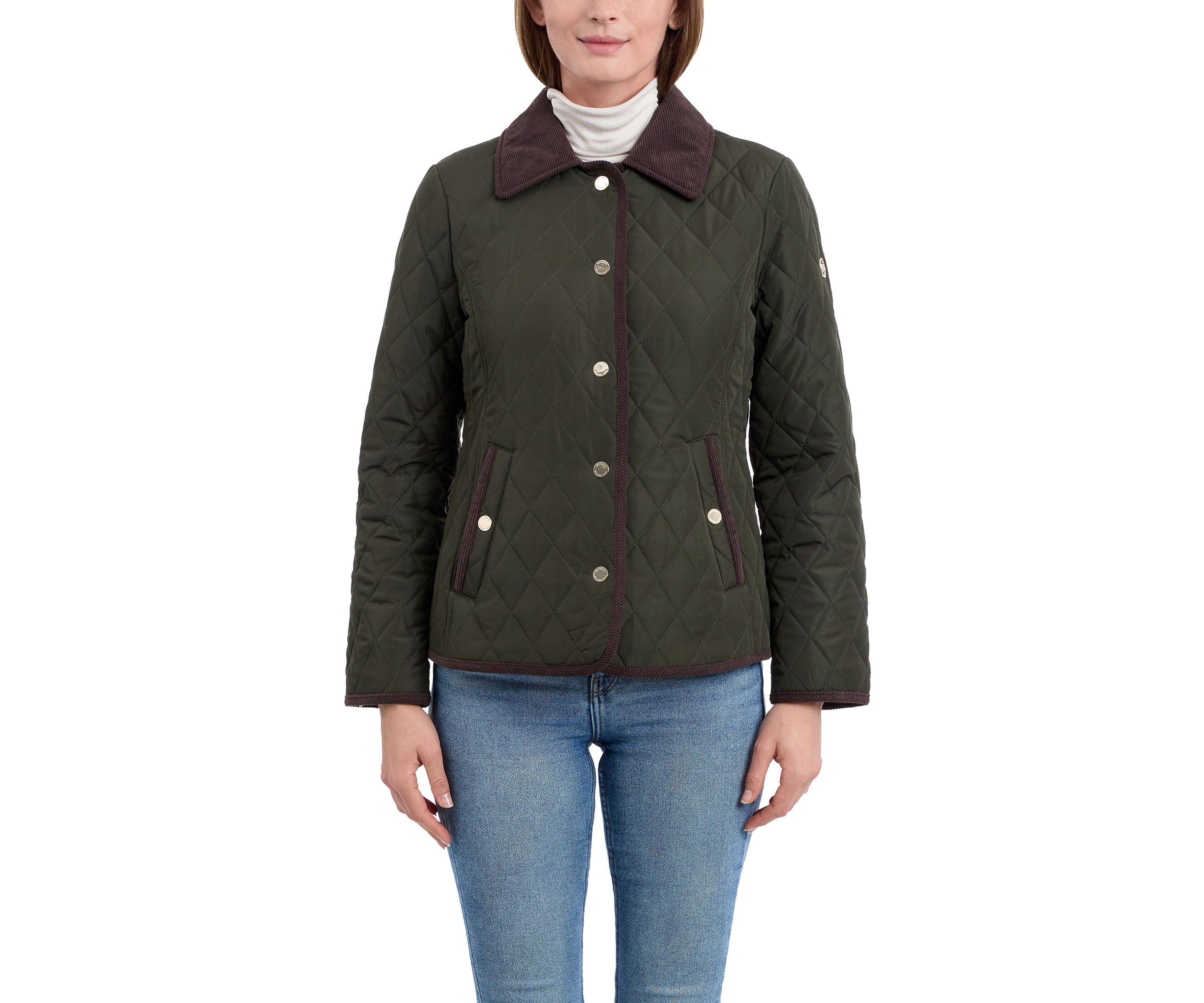 Womens Quilted Barn Jacket with Corduroy