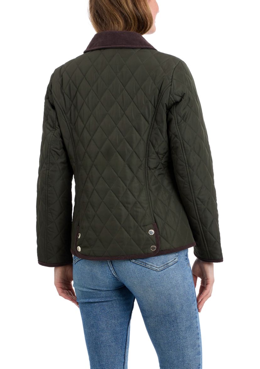 Womens Quilted Barn Jacket with Corduroy
