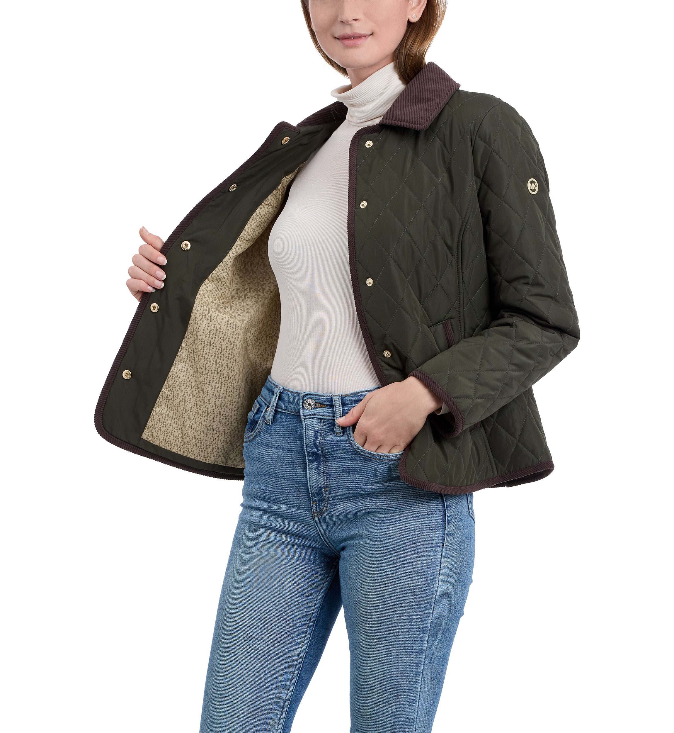 Womens Quilted Barn Jacket with Corduroy