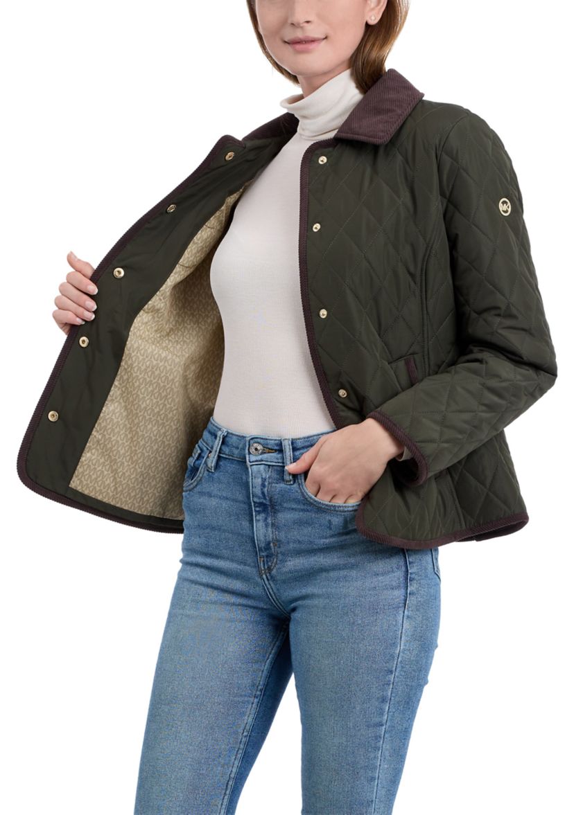 Womens Quilted Barn Jacket with Corduroy