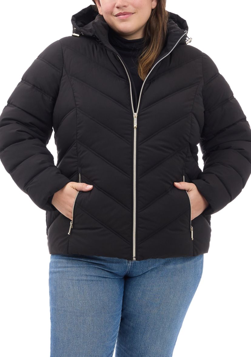 Plus Size Short Packable Zip-Up Puffer Coat