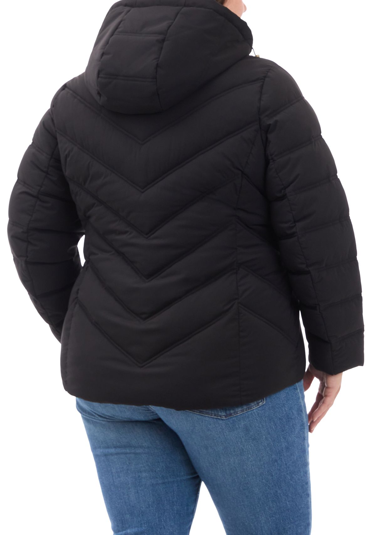 Plus Size Short Packable Zip-Up Puffer Coat