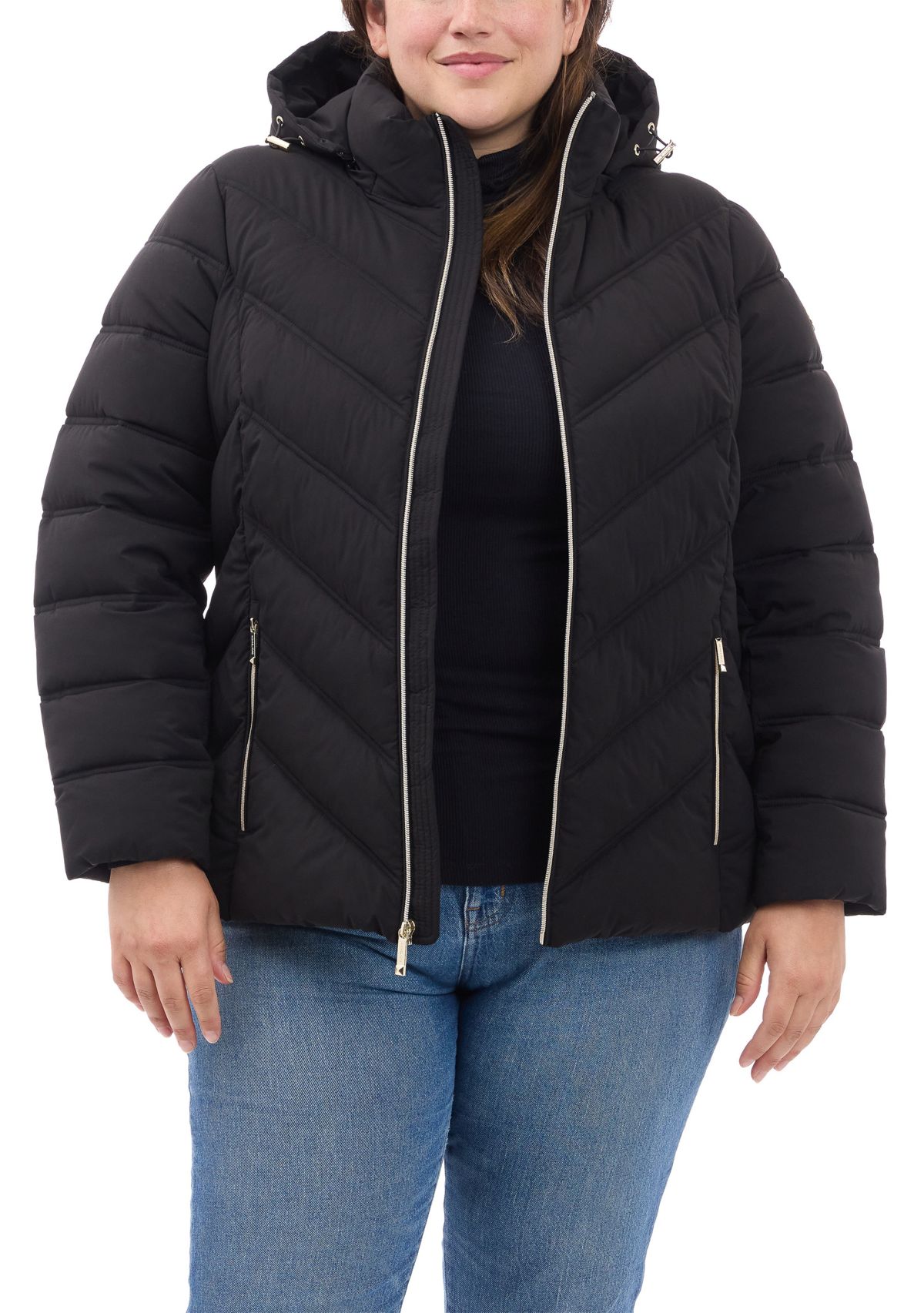 Plus Size Short Packable Zip-Up Puffer Coat
