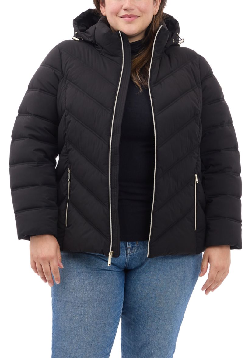Plus Size Short Packable Zip-Up Puffer Coat