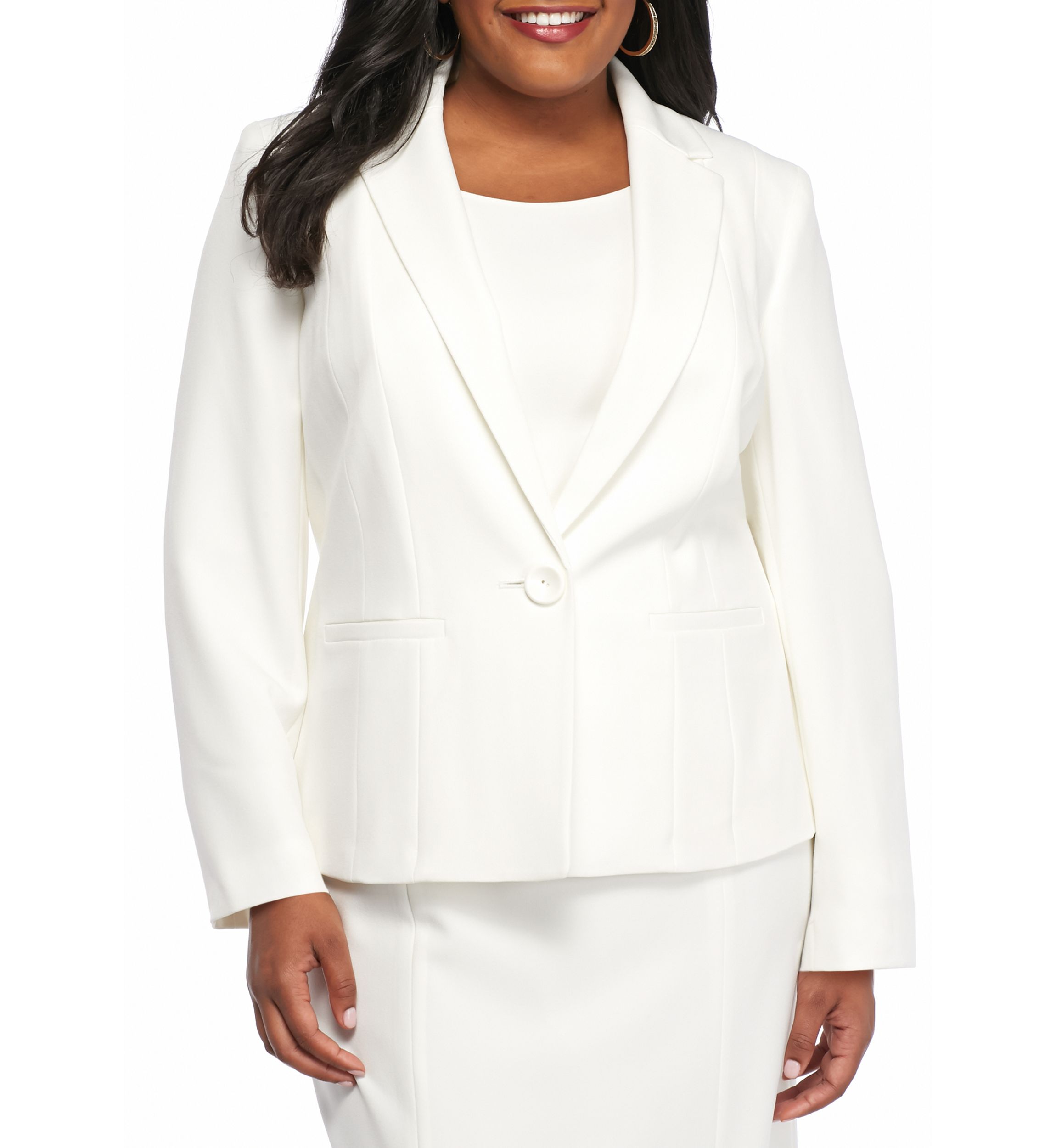 Plus Size Stretch Crepe One Button Jacket 