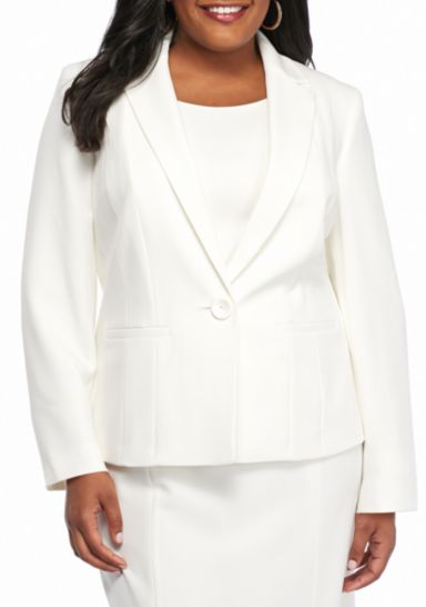 Plus Size Stretch Crepe One Button Jacket 