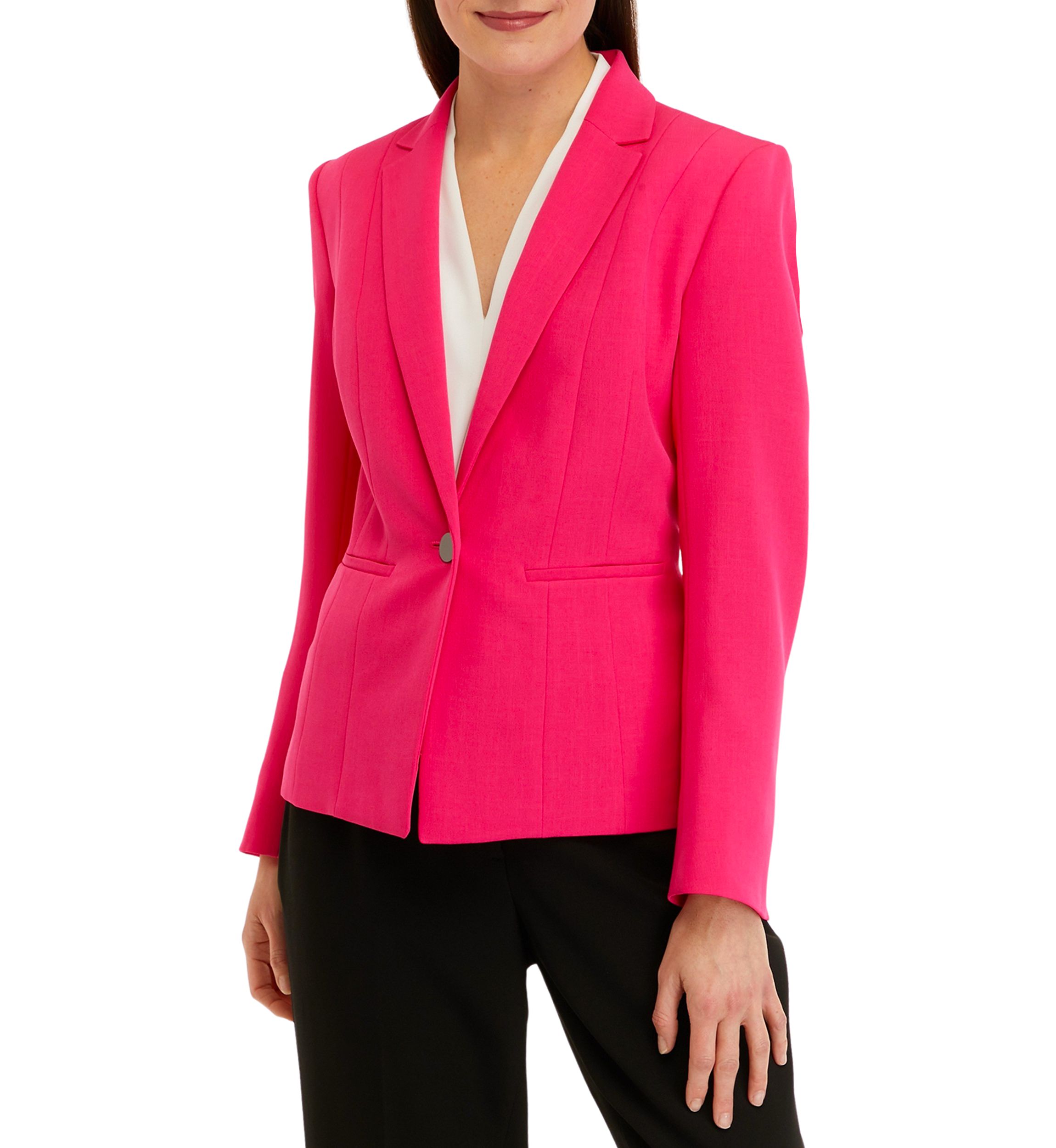 Womens Stretch Crepe One Button Panel Seamed Jacket