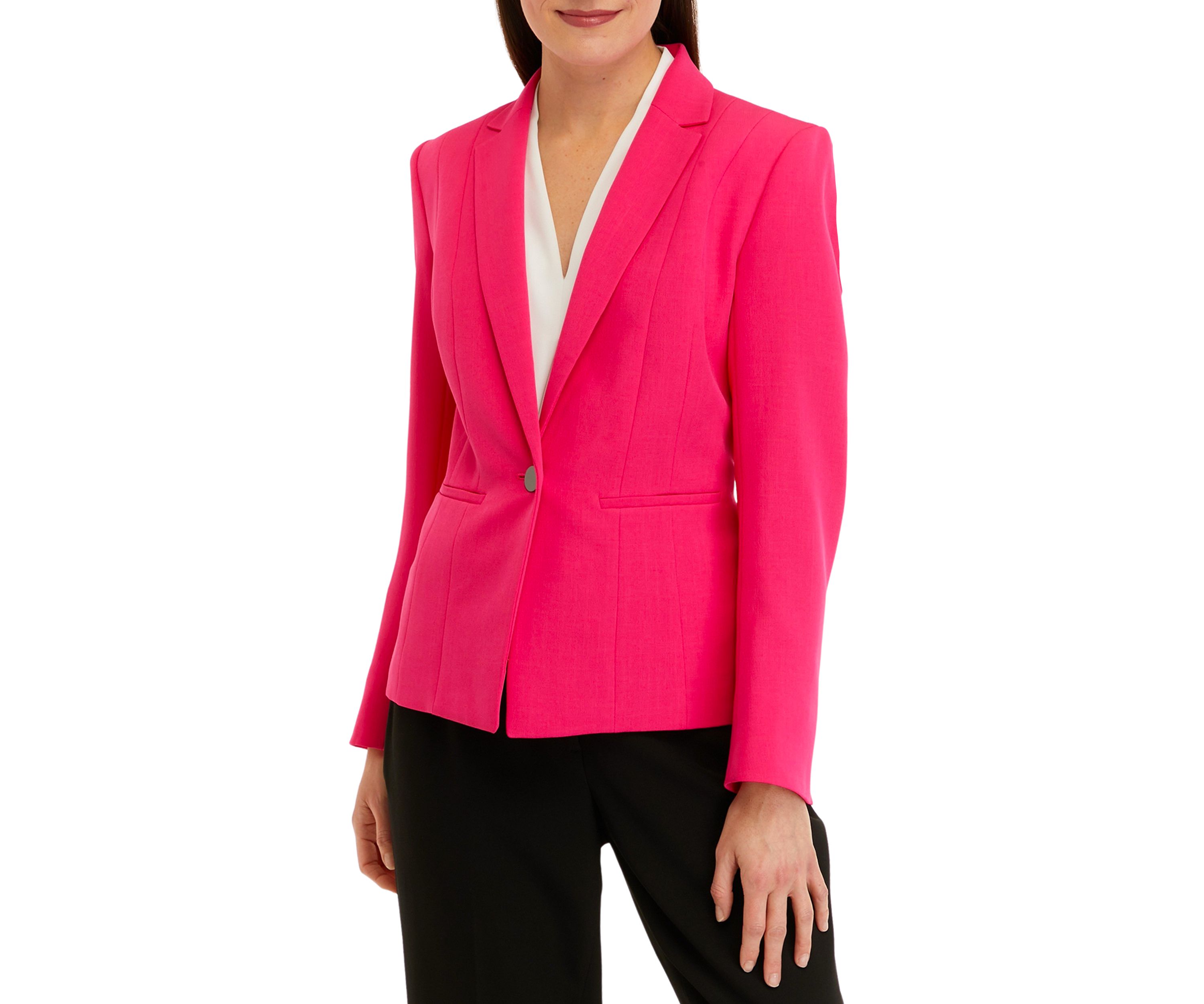 Womens Stretch Crepe One Button Panel Seamed Jacket
