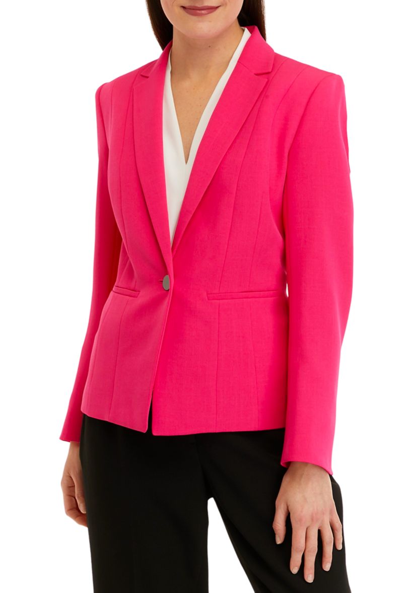 Womens Stretch Crepe One Button Panel Seamed Jacket