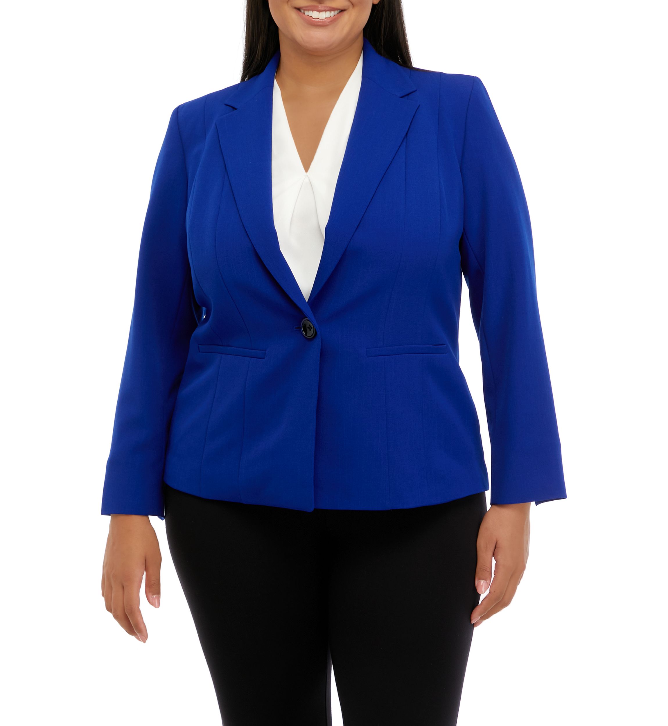 Plus Size Seamed One Button Blazer 