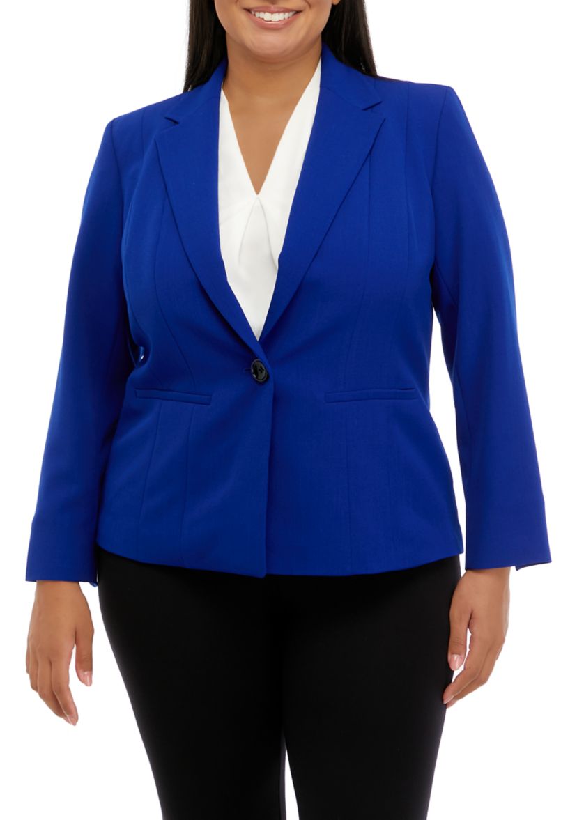 Plus Size Seamed One Button Blazer 