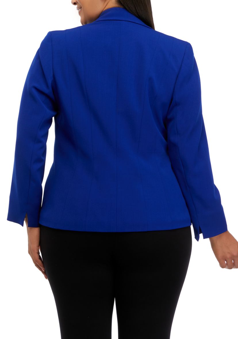 Plus Size Seamed One Button Blazer 
