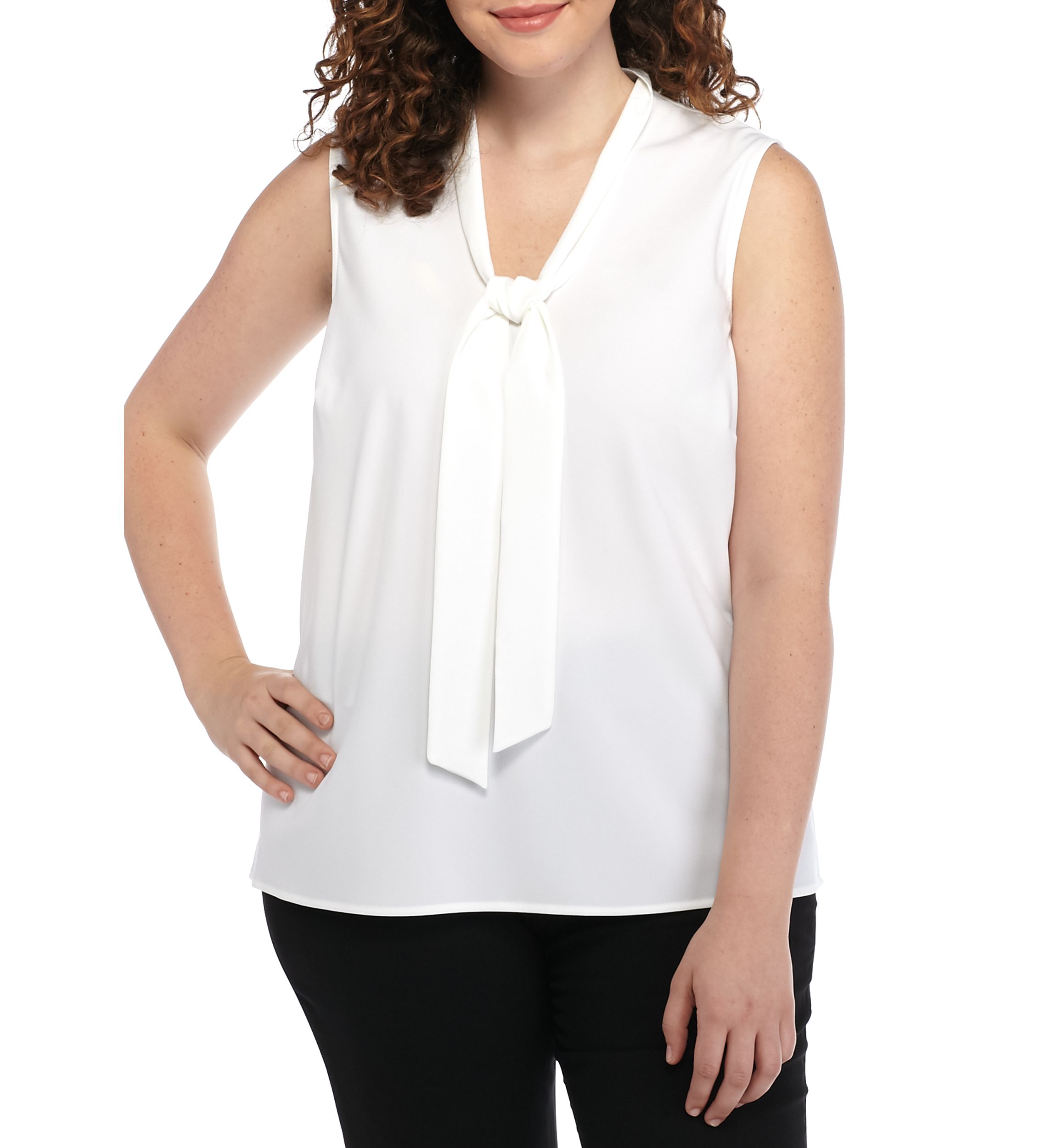 Plus Size Tie Neck Blouse