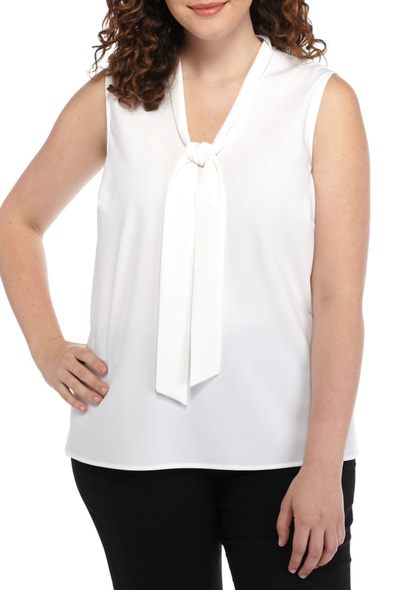 Plus Size Tie Neck Blouse