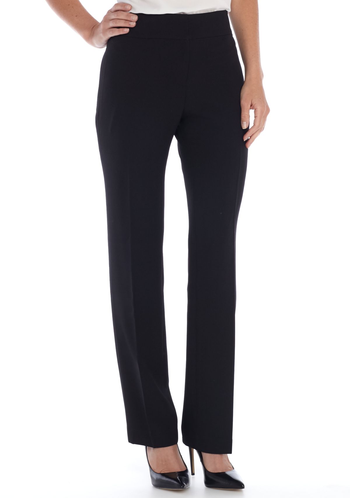 Womens Stretch Crepe Fly Front Slim Pant