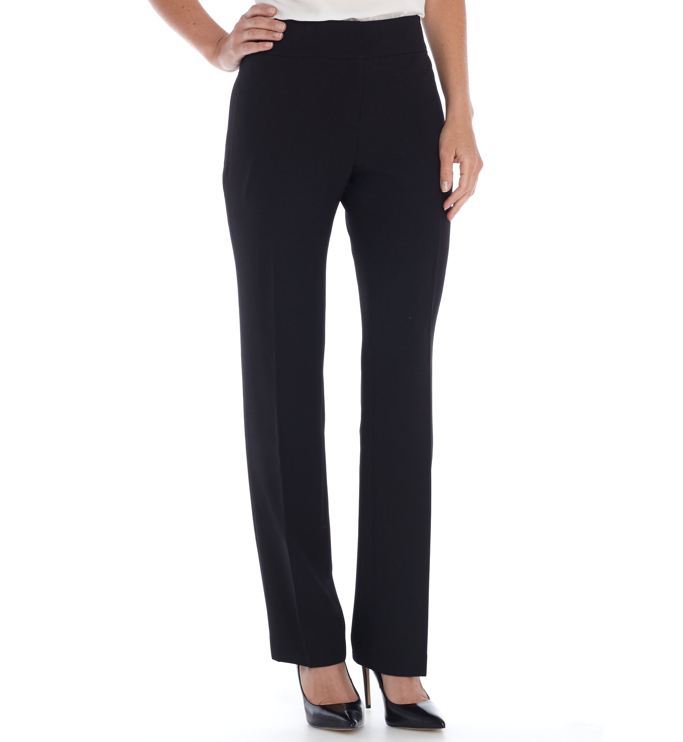 Womens Stretch Crepe Fly Front Slim Pant
