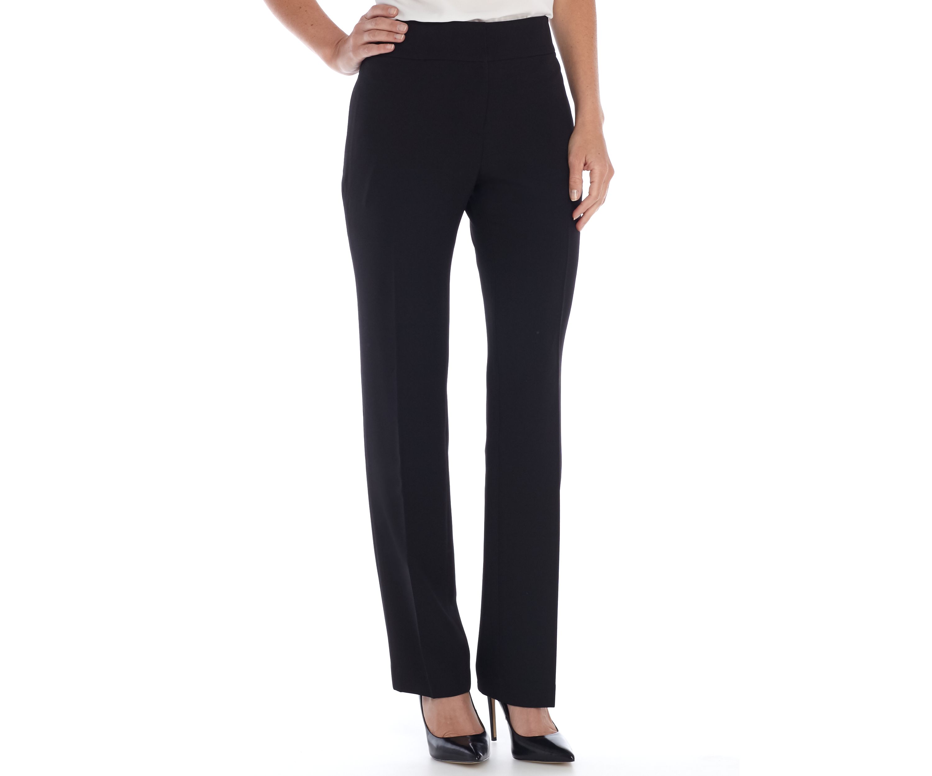 Womens Stretch Crepe Fly Front Slim Pant