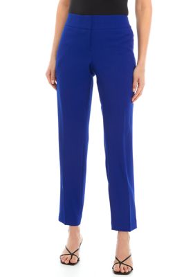 Cobalt blue windowpane high waisted pleated stretch Women Dress Pants